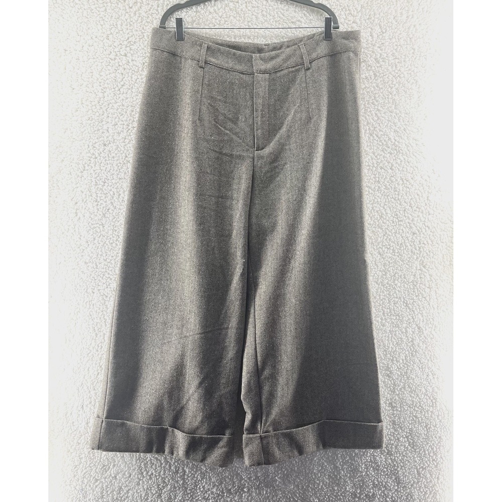 Women's 2XL Wide Leg Pants Wool Blend Herringbone Cropped Academia Career Office